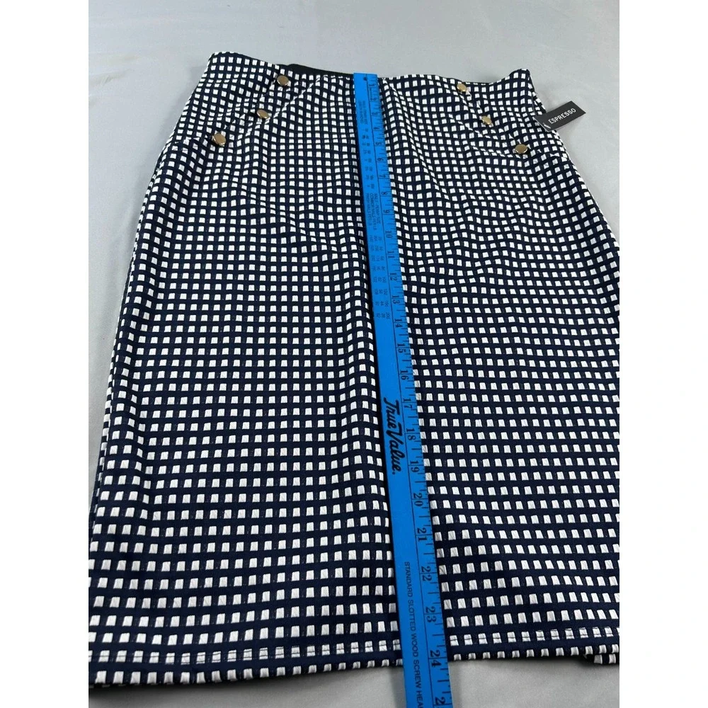 Espresso‎ Womens Skirt XL Blue White Check Pencil Stretch Chic Preppy